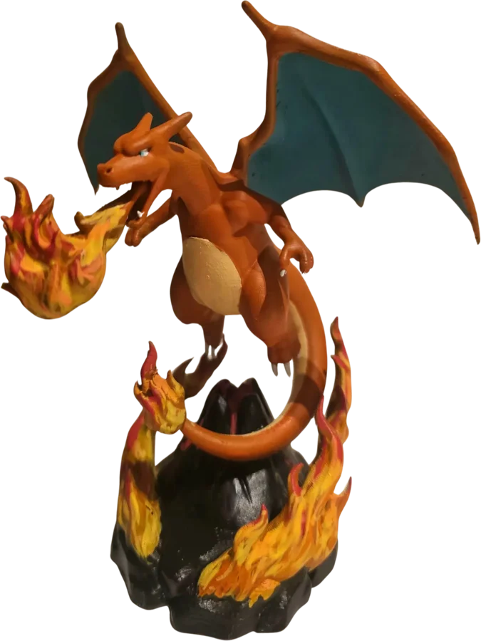 Figura Charizard sobre volcán